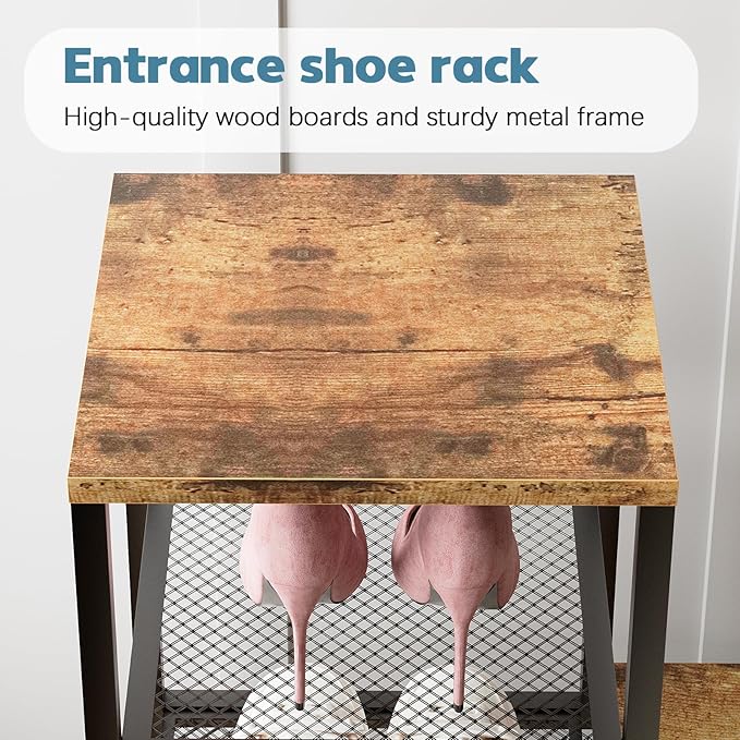 Shoe Rack Bench for Entryway,Free Standing Shoe Storage Organizer for Front Door Entrance,4-Tier Boot Rack Holder Shelf for Closet with Seat,Sturdy Shoe Shelves for High Heels(Brown)