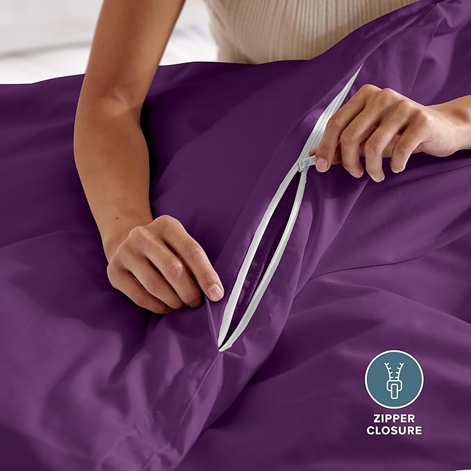 Bare Home Bedding Duvet Cover Queen Size - Premium 1800 Super Soft Collection - Lightweight, Cooling Duvet Cover - Soft Breathable Bedding (Queen, Plum)