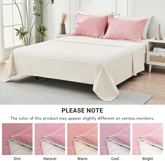 HYMOKEGE Pink/Ivory Twin Comforter Set Seersucker 5 Pieces, All Season Luxury Bed in a Bag for Bedroom, Bedding Set with Comforter, Sheets, Pillowcase & Sham