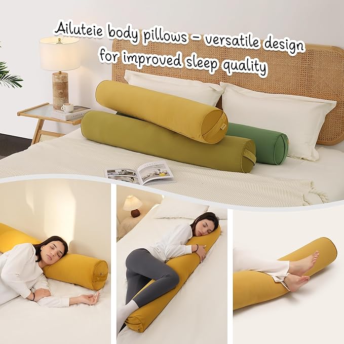 Body Pillow for Adults,Long Round Pillow,Big Cylindrical Pillow,Large Full Bolster Pillows for Side Sleepers (Honey Yellow, 47.24"*7.87")