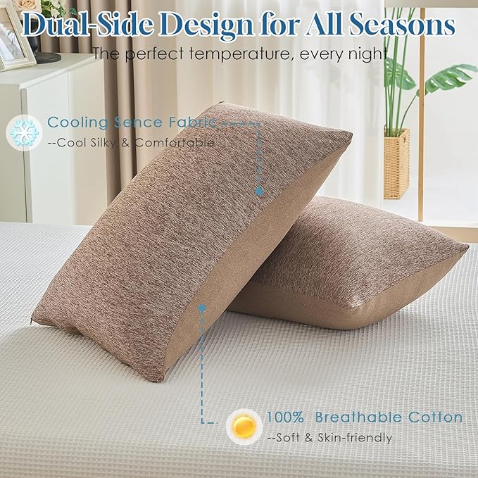 CHOSHOME Cooling Pillow Cases Zipper Pillow Covers Q-Max > 0.45 Zippered Pillowcases for Hot Sleepers, Soft, Breathable, Skin-Friendly, 2 Pack (King, 20"x36", Brown)