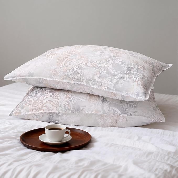 CHUFFED 100% French Linen Pillow Cases Beige Iris Print, Farmhouse Floral Stone Washed Pillow Shams with Envelope Closure Soft Breathable Vintage Pillow Covers for Decor,20x36 inches