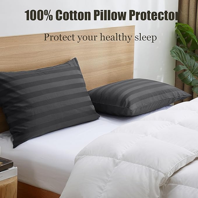 100% Cotton Classic Pillow Protectors with Invisible Zipper, 600 Thread Count Sateen Weave Soft and Breathable Pillow Cases, Protect Pillows from Dirt, Dust and Debris (Queen, 20"x30", Set of 2)