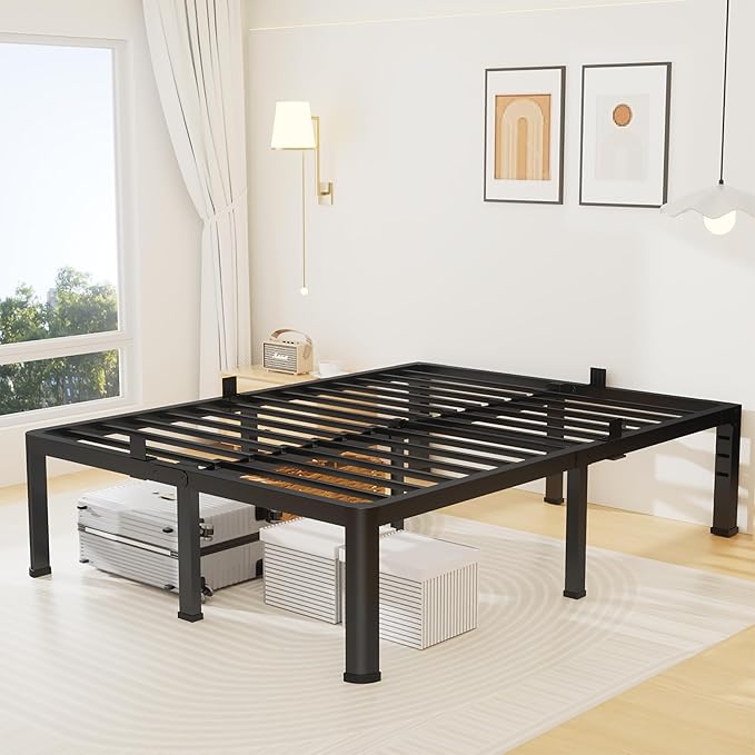 12 Inch Full Bed Frame, Metal Platform Bed Frame with Round Corner Legs, 3500 lbs Heavy Duty Steel Slats Support, No Box Spring Needed, Noise Free, Easy Assembly, Black