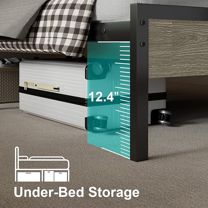 J.Fkne Twin Bed Frame with LED Lights & Charging Station, Metal Platform Bed with Headboard, Heavy Duty Metal Slats, No Box Spring Needed, Noise Free, Easy Assembly