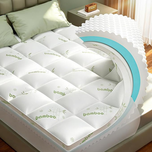 King Mattress Topper, 3 in 1 Memory Foam Mattress Topper for Back Pain, 2" Fluffy Cooling Mattress Toppers King Breathable Viscose Made from Bamboo and 2.5" Dual Firmness Gel Memory Foam.