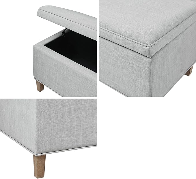 Martha Stewart Caymus Rectangular Storage Ottoman Bench, Upholstered Textured Fabric, Soft Hinge, Pipped Edges with Solid Wood Legs, Accent Furniture for Bedroom Décor, Easy to Assemble - Light Grey