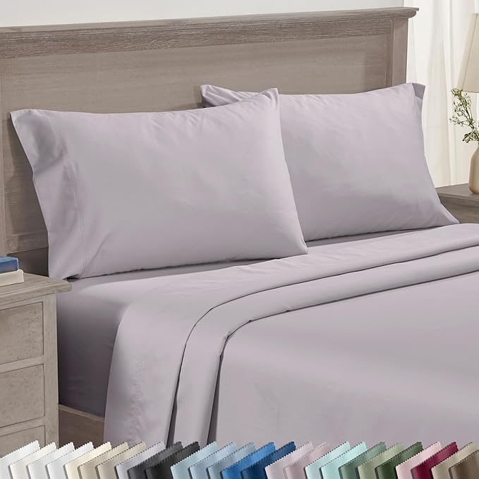 Luxuriously Soft Premium 600 Thread Count, 100% Cotton Set of 2 Cases, Crisp Pillows Cases Queen Size Set of 2 Fits Standard & Queen Pillows (Lavender)