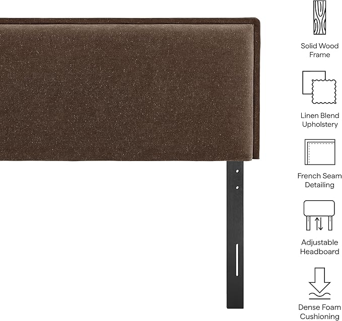Modway Camille Full Size Upholstered Linen Blend Headboard with Removable Slipcover – in Cocoa - Padded Pillow Style Headboard with Adjustable Mounting for Full Beds