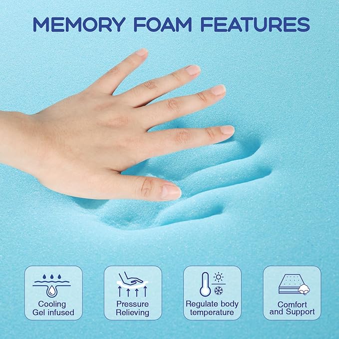 VALUXE King Mattress Topper 4 Inch Cooling Gel Memory Foam, CertiPUR-US Certified Topper & Pad for Back Pain Relief, Soft Breathable Bedding with Pressure Relief (Blue)