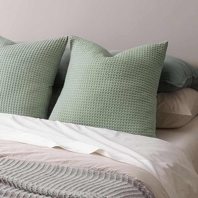 PHF Ultra Soft Waffle Weave Euro Shams Pillow Covers, No Filling, 2 Pack 26" x 26" Bed Cushion Covers, Breathable & Skin-Friendly Bed Pillow Shams for Stylish Home Decor, Sage Green