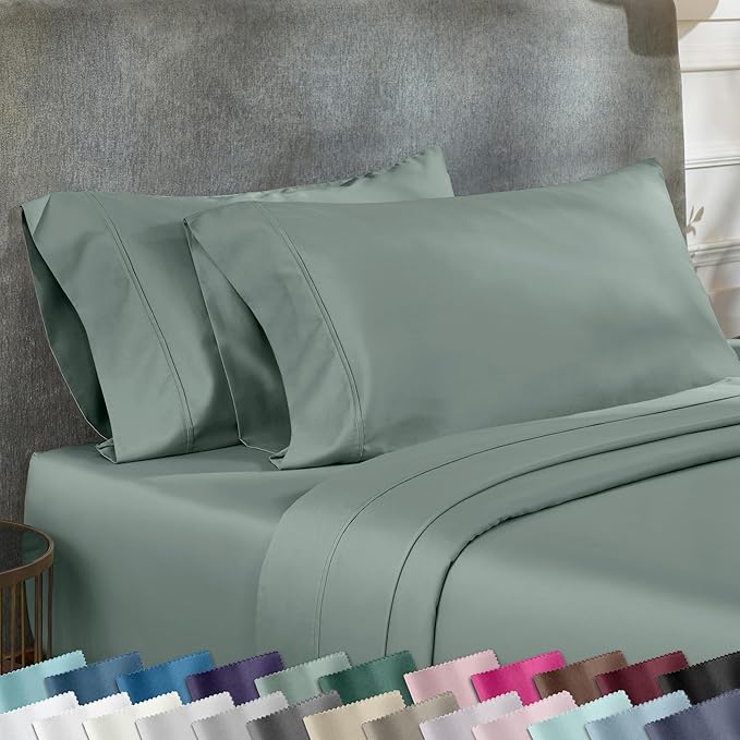 California Design Den King Size Pillowcase Set - 400 Thread Count, 100% Cotton Sateen, Set of 2 Pillow Covers, Soft and Breathable - Sage Green