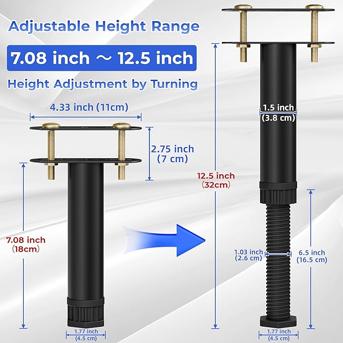 Wlrrcwdttc 6 Pcs Adjustable Height Bed Support Legs 7.08-12.5 inch with Locking Ring, Bed Frame Center Support Legs for Bed Frame/Bed Center Slat/Furniture, Bed Legs Replacement Bed Slats Support Legs