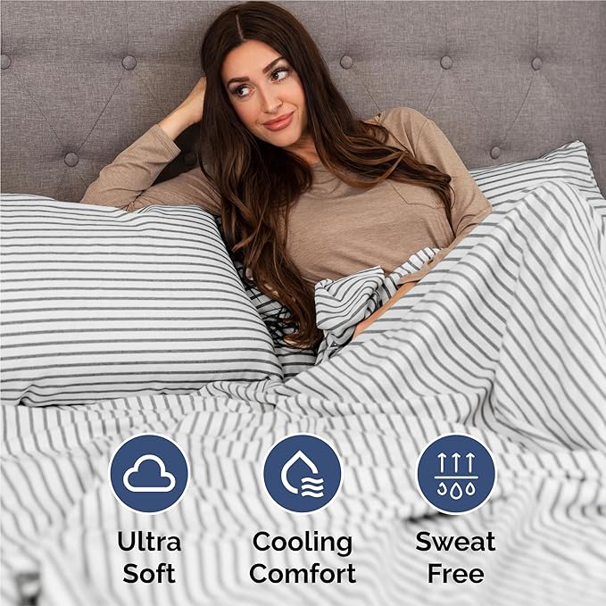 King Size 4 Piece Sheet Set - Comfy Breathable & Cooling Sheets - Hotel Luxury Bed Sheets for Women & Men - Deep Pockets, Easy-Fit, Soft and Wrinkle Free Sheets - Grey Stripes Oeko-Tex Bed Sheet Set