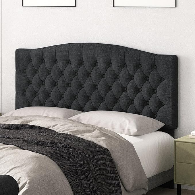 Befurtori Queen Headboard Only, Upholstered Headboard for Adjustable Bed Linen Tufted Queen/Full Size Wall Mounted Head Board with Solid Wood Legs Head Board, Dark Gray