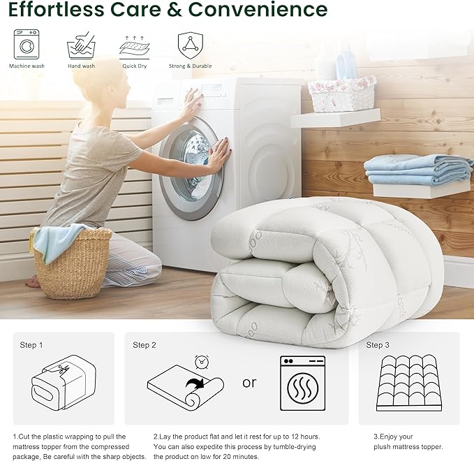 Love's cabin Full Size Mattress Topper Viscose Derived from Bamboo, Thick Pillow Top Mattress Pad with Stretchable Pockets for 8"-20" Mattress, Soft Breathable Cooling Mattress Topper for Hot Sleepers