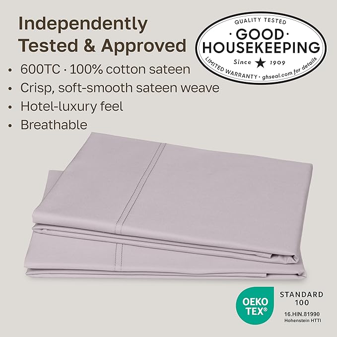 Luxuriously Soft Premium 600 Thread Count, 100% Cotton Set of 2 Cases, Crisp Pillows Cases Queen Size Set of 2 Fits Standard & Queen Pillows (Lavender)