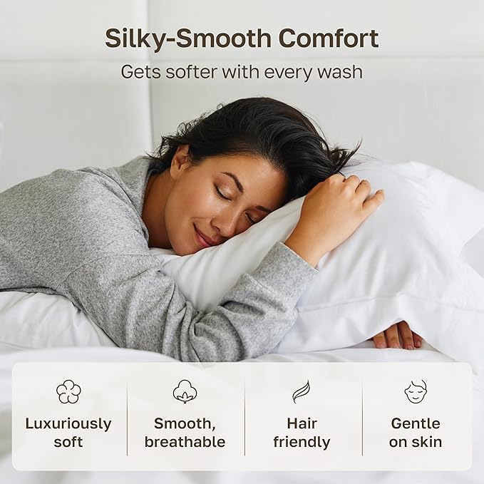 California Design Den King Size Pillowcase Set - 400 Thread Count, 100% Cotton Sateen, Set of 2 Pillow Covers, Soft and Breathable - Light Grey