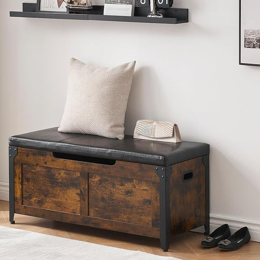 GAOMON Storage Chest, Wooden Storage Trunk with Metal Frame, Entryway Shoes Bench with Cushion, Large Storage Organizer, 39.4" Lift-Top Storage Chest with 2 Hinges for Bedroom, Living room