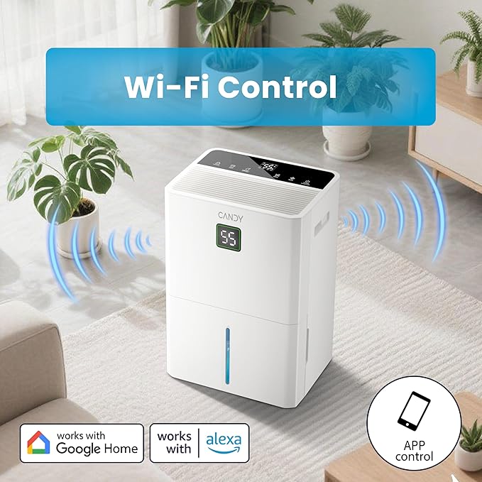 Candy 5500 Sq. Ft Dehumidifier for Basement, Max 100 Pint/Day Large Dehumidifiers for Home with Drain Hose, 1.45 Gallons Water Tank, Intelligent Humidity Reminder with Wifi & Alxea Control