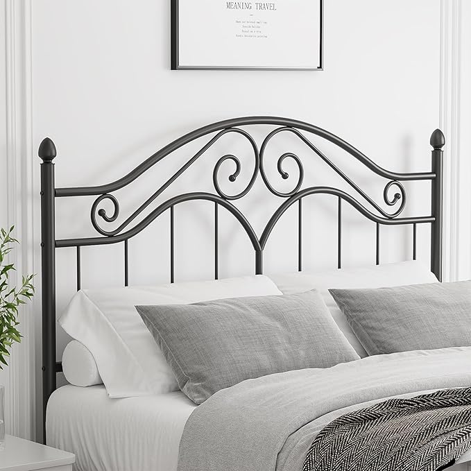 Elephance Headboard for Queen Size Bed Frame, Vintage Platform Bed Metal Headboard Only, Height Adjustable, Sturdy and Stable, Queen Size, Easy Assembly, Black