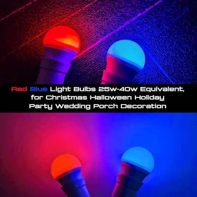 E26 Blue Light Bulb 25w-40w Equivalent, 3W Blue Christmas Lighting Bulb 300lm, G45 Colored Light Bulbs for Halloween, Party, Holiday Lighting, Home Decoration, Outdoor Porch, Non-Dimmable, 2 Pack