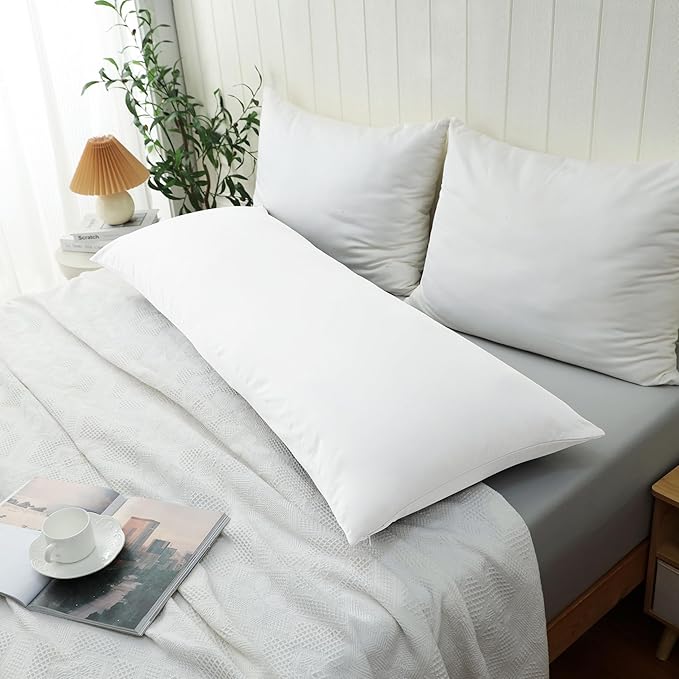 100% Cotton Soft Body Pillow Protectors with Invisible Zipper 20X54 Inches Body Pillow Cases, 600 Thread Count Soft Pillow Cases, White Color 1-Pack