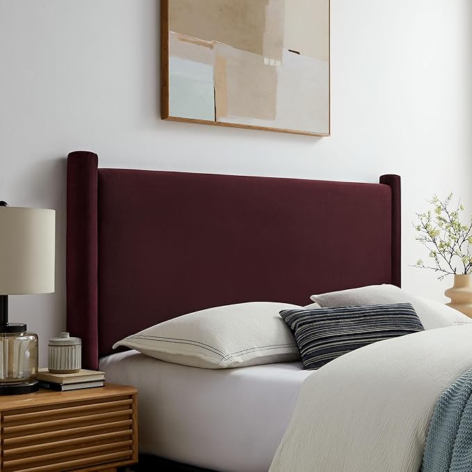 Modway Rael Full Upholstered Headboard with Pillars in Mulberry – Velvet Headboard – Stain-Resistant Performance Velvet Headboard for Full Size Beds
