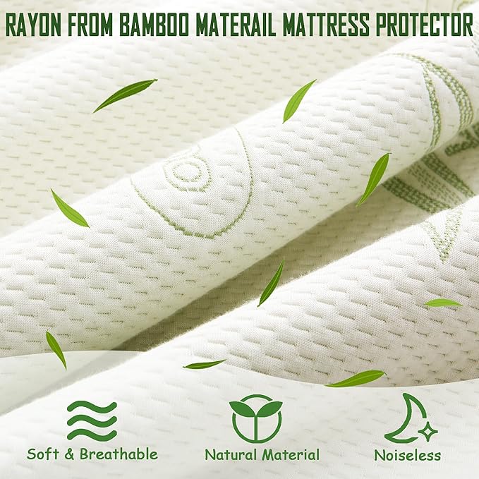 Full Size Waterproof Mattress Protector, Premium Cooling Viscose from Bamboo Mattress Pad, Breathable, Noiseless, Cooling & Machine-Washable Bed Cover with 21" Deep Pocket