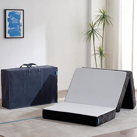 Odorless Foldable Mattress Twin XL 80" x 38" x 6", 6 Inch Folding Foam Mattress with Storage Bag, Fiberglass Free Trifold Memory Foam Mattress for RV, Guest Bed