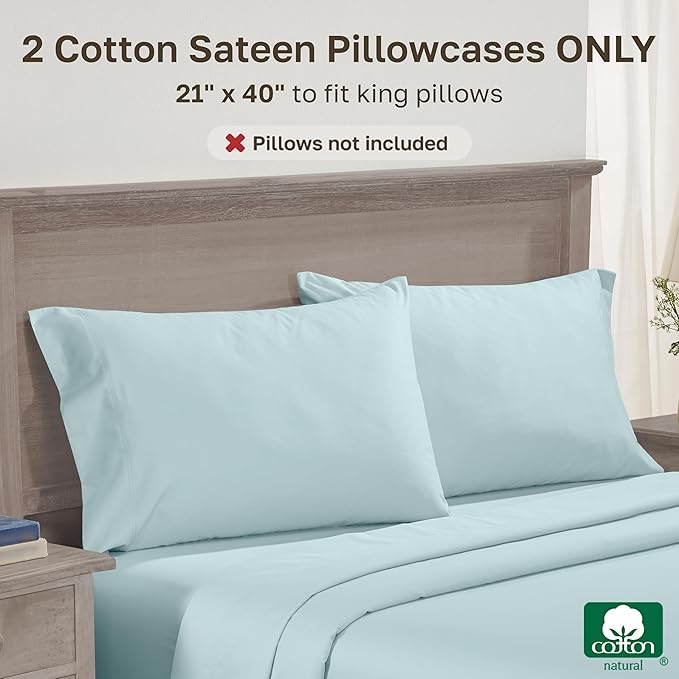 CALIFORNIA DESIGN DEN Luxuriously Soft Hotel Quality 600 Thread Count, 100% Cotton Set of 2 Cases, Crisp & Cool King Size Pillow Covers Set of 2 Fits King Pillows (Seafoam)