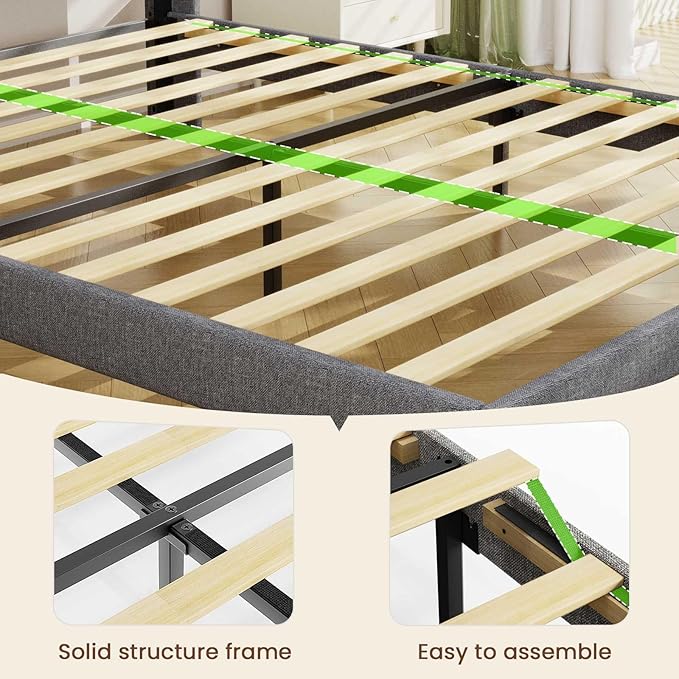Driftalia LED Full Size Bed Frame with 2 Storage Drawers, Upholstered Full Bed Frame with Headboard and Charging Station, No Box Spring Needed, Easy to Assembly-Light Grey