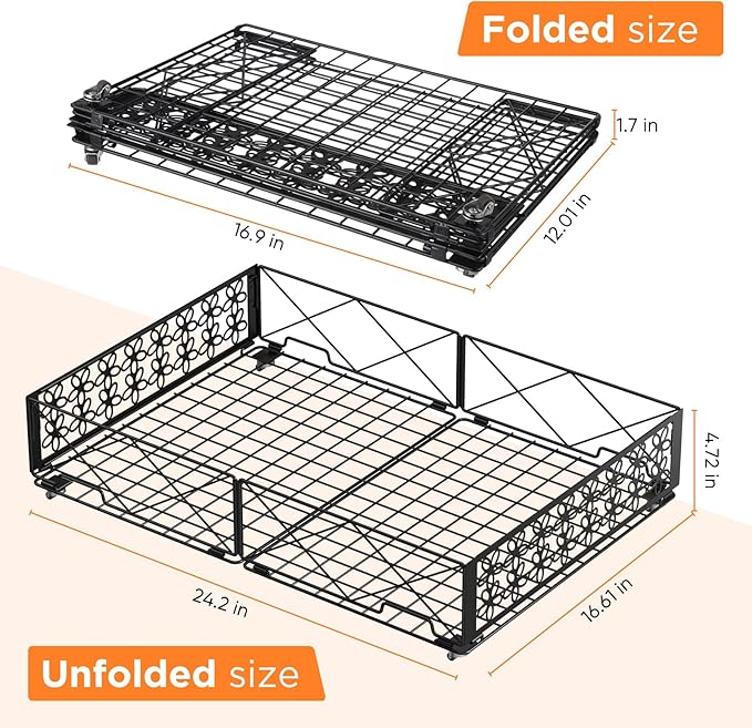 Under Bed Storage with Wheels, Rollable Under Bed Storage Container, Foldable Metal Under Bed Organizer for Bedroom Clothes Shoes Blankets Storage (1black, Black)