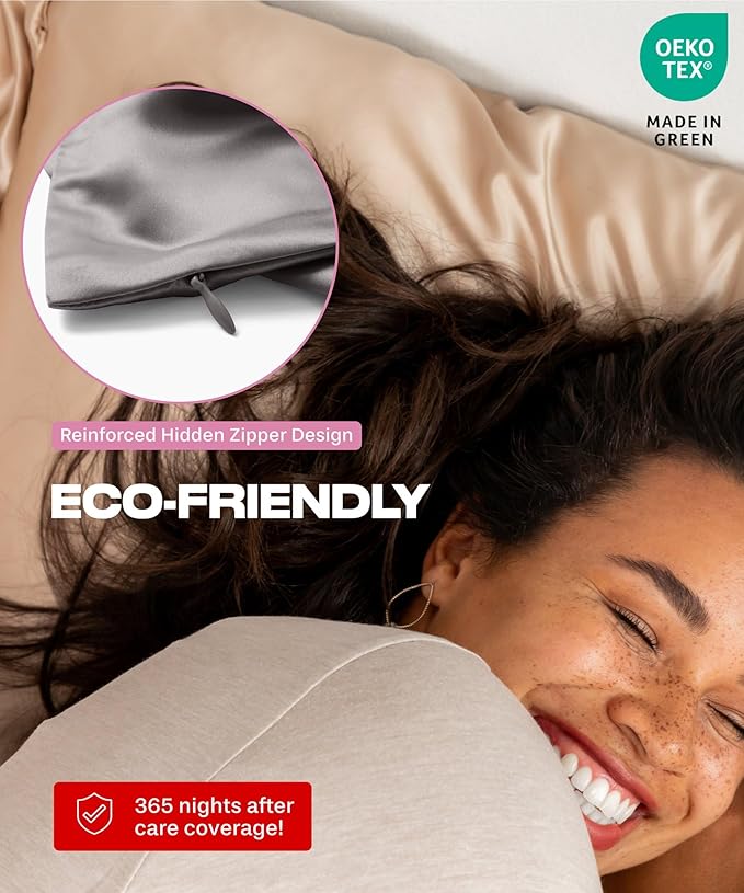 SUNDAYSILKS™ | Silk Pillow Cases | 100% Pure Silk Pillowcase | All Sides 22 Momme Premium Grade 6A Real Silk Pillowcase for Hair & Skin King, Queen Mulberry Silk Pillow Case, Zipper [Charcoal Essence]