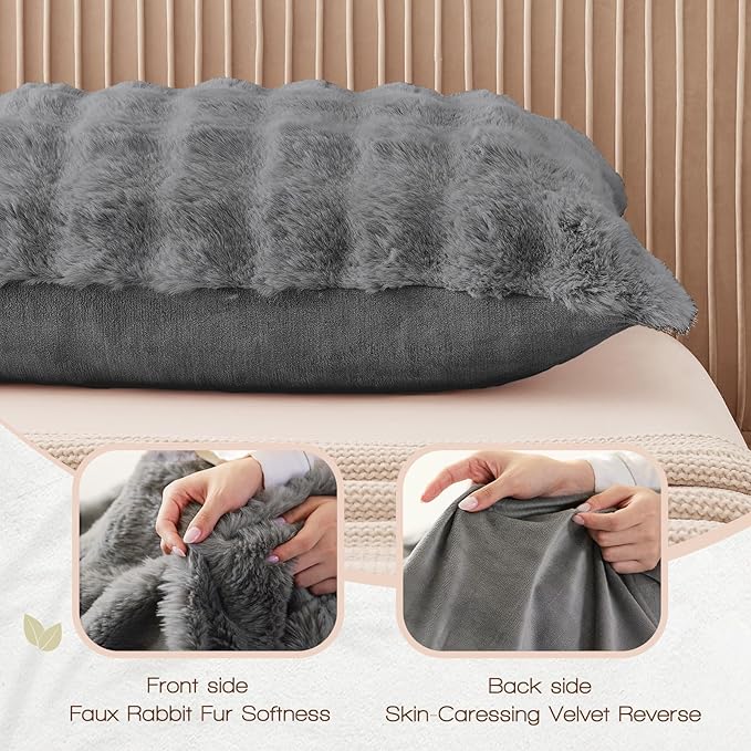 YZ HOME Faux Fur Fluffy Body Pillow for Adults - Firm Body Pillow Insert with Shredded Blue Memory Foam, Adjustable Height, Soft Support for Side Sleepers, Pregnant Women, Washable, 20x54 Inch (Grey)