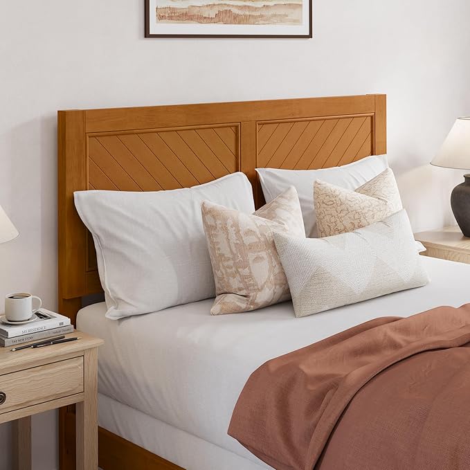 AFI, Canyon Queen Solid Wood Rustic Farmhouse Headboard, Light Toffee