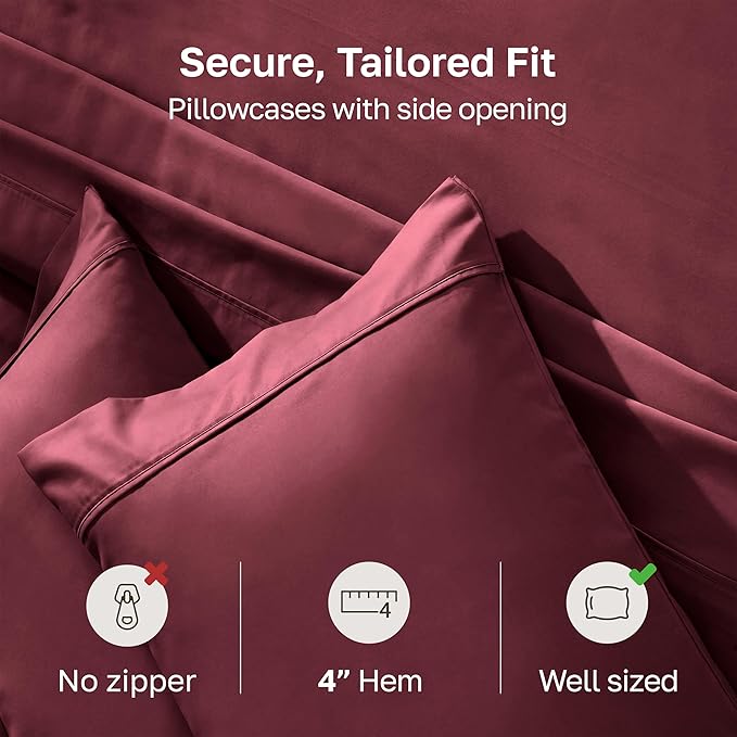 California Design Den King Size Pillowcase Set - 400 Thread Count, 100% Cotton Sateen, Set of 2 Pillow Covers, Soft and Breathable - Burgundy Red