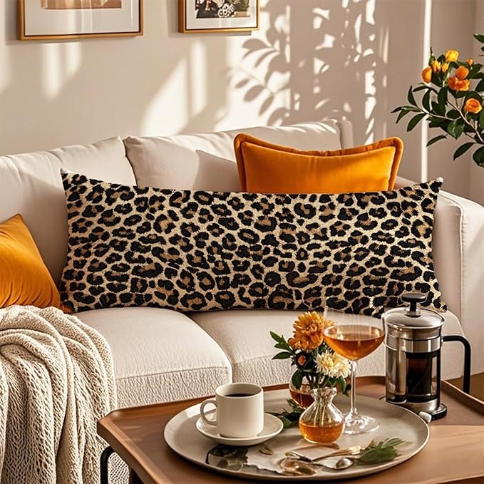 Leopard Print 20x54 Body Pillow Cover, Cheetah Print Room Decor, Trendy Girly Room Decor, Wildlife Animal Skin Theme Cheetah Decorative Long Body Pillow Cases for Bed Couch