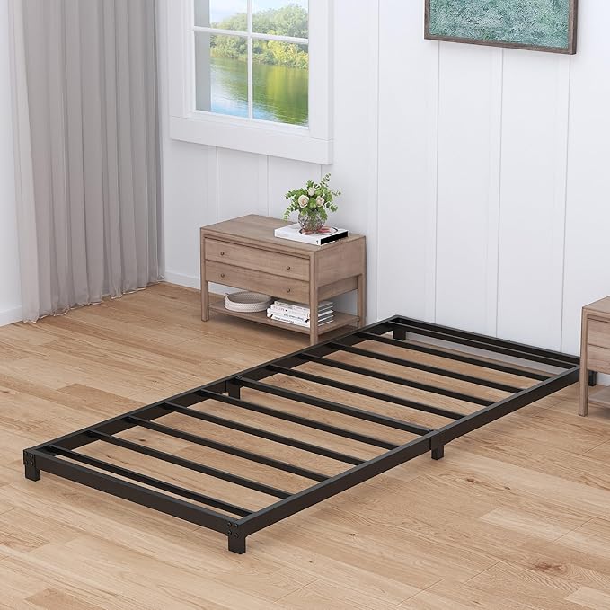 Nailsong 4 Inch Twin XL Bed Frames Low Profile, XL Twin Bed Frame No Box Spring Needed, Heavy Duty Metal, Easy Assembly, Black