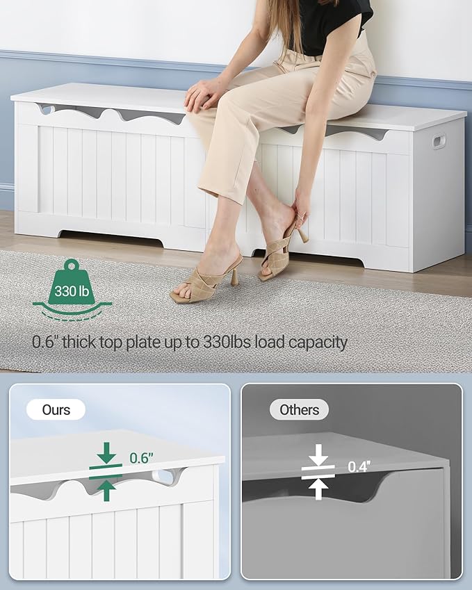 Hzuaneri 59" Storage Chest, Storage Bench Trunk with 2 Hinges, Wooden Box, Lift-Top Chest Organizer, Shoe Bench for Entryway, Bedroom, Living Room, White SB01503X