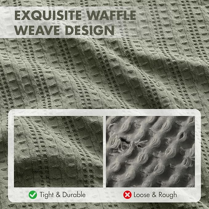 100% Cotton Waffle Pillow Shams Standard Size, 2 Pack 20x26 Decorative Pillow Covers for Bed Couch Sofa, Neutral Weave Cushion Cases Modern Farmhouse Home Decor, Olive Green
