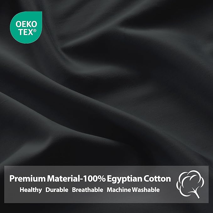 2-Pack Pure Cotton Fitted Sheet Queen Size, 600 Thread Count 16" Deep Pocket Egyptian Cotton Fitted Sheet (2pcs, Queen, Black)