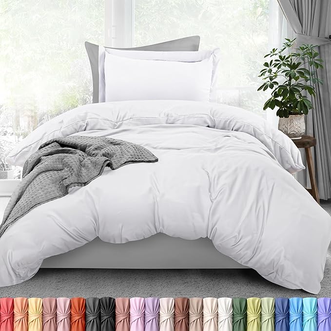 Utopia Bedding Duvet Cover Twin Size - 2 Piece with Zipper Closure - 1 Comforter Cover 68X90 Inches & 1 Pillow Sham 20X26 Inches (White) Comforter Not Included