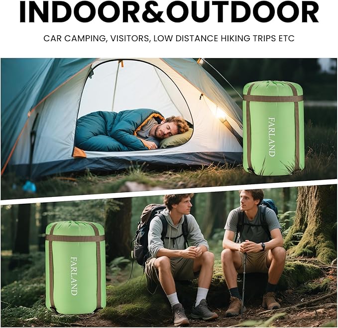 FARLAND Sleeping Bags for Adults, 3 Season Warm & Cool Weather, Lightweight Camping Sleeping Bag for Kids Family Camping Essentials with Compression Sack for Hiking