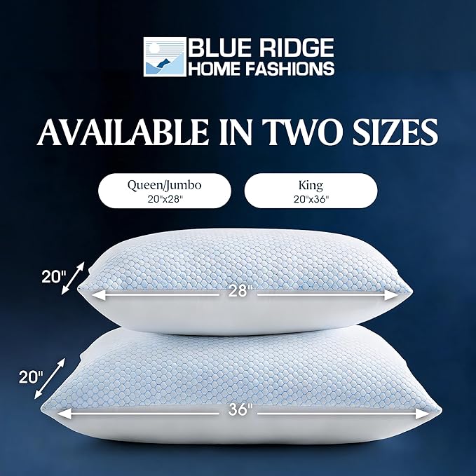 Blue Ridge Home Fashions Cooling Bed Pillows Queen Size Set of 2, Reversible Cooling & Cotton Fabric, Medium Firm, Down Alternative Breathable for Hot, Side, Back & Stomach Sleepers, 20" x 28"