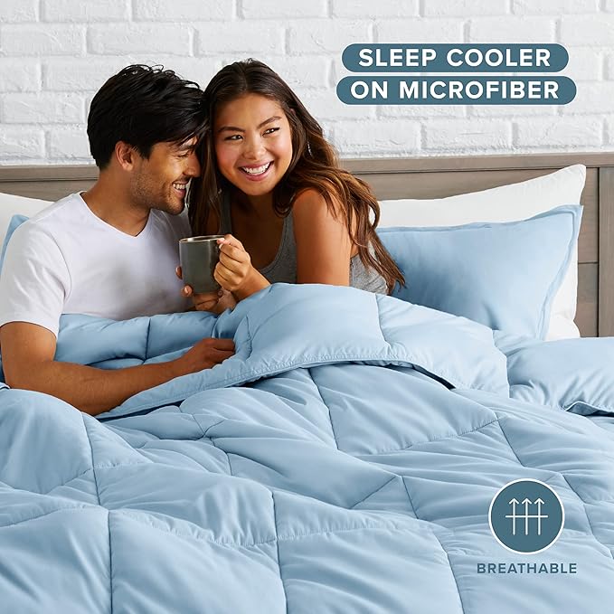 Bare Home Comforter Set - Queen Size - Ultra-Soft - Goose Down Alternative - Premium 1800 Series - Reversible - All Season Warmth (Queen, Light Blue)