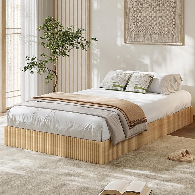 Garvee Twin Bed Frame, Wood Platform Bed with Fluted Design, Low Profile BedFrame, Minimalist Bed Base with Noise-Free, Easy Assembly, No Box Spring Needed, Natural