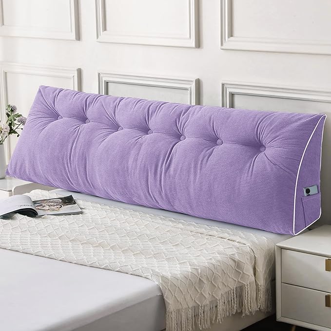 Sasttie Headboard Pillow King, Wedge Pillow Headboard for Sitting Up in Bed, Back-Rest Support Triangular Cushion for Reading - Features Removable Washable Cover, Purple
