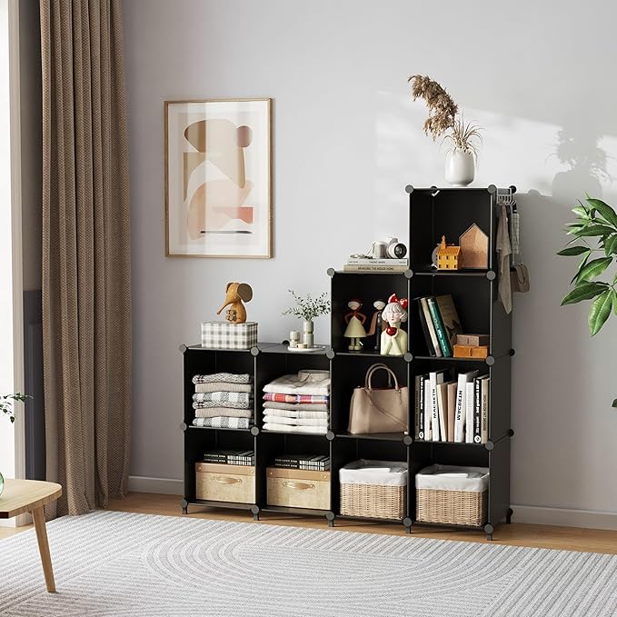 AWTATOS 8 Cube Storage Organizer, Closet Organizer Storage Shelf, Bookcase Bookshelf, DIY Stackable Storage Cubes Shelves for Closet, Bedroom, Home, Office, Black