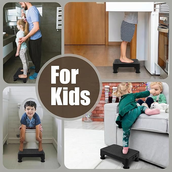CHIKILLA Adjustable Step Stool for High Beds Cars, 650lb Heavy Duty Bed Step for Elderly, Non-Slip Mobility Platform for Bathtub, Kitchen, SUV, 4 Height Levels 3.4-5.4" Portable Stair Assist, Black